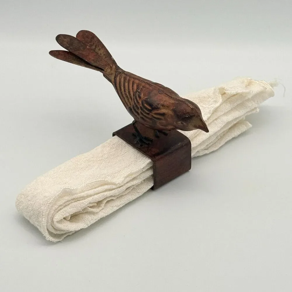 Rustic Bird Metal Napkin Rings Set of 6 - Farmhouse Table Decor Z Gallerie